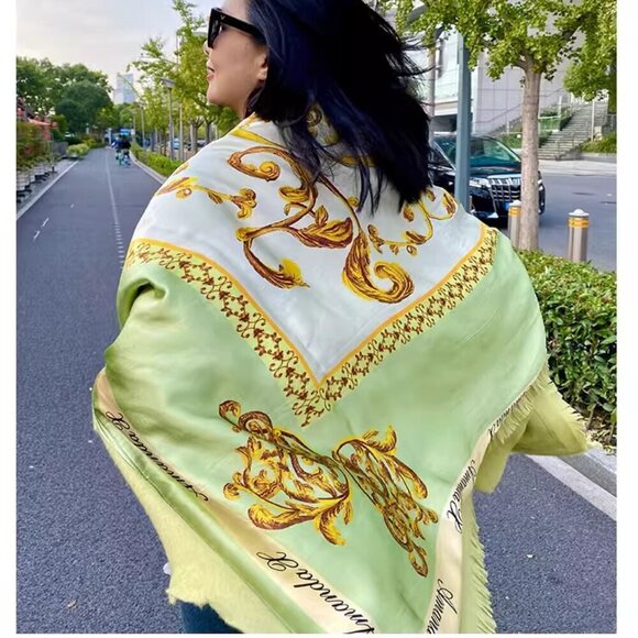 AmandaX “Impression of Summer” Silk-Wool Jacquard Large Scarf/Shawl Throw - Picture 15 of 16